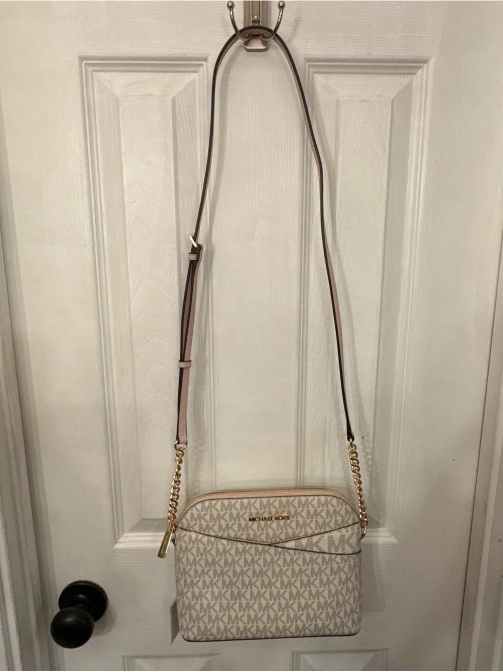 Michael Kors Cream Signature Logo Crossbody with Gold Hardware